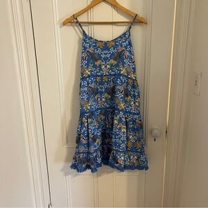Floral Blue Sundress Fringe, Adjustable Sz S